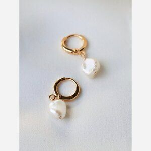 Freshwater Pearl Huggie Earrings – Gold Plated Hoops